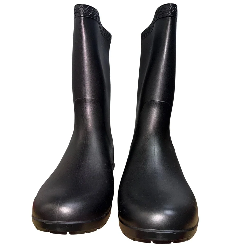 UGG Sienna Matte Rain Boots Black Waterproof Rubber Lamb Lining 1100510 NWB
